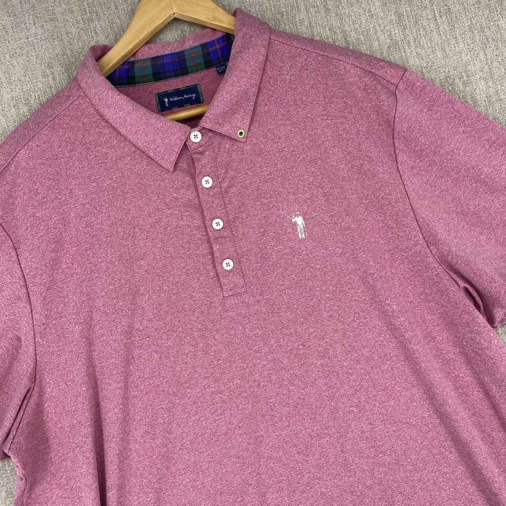 William Murray Polo Shirt XXL Pink Heather Golf Plaid Trim Short Sleeve Stretch